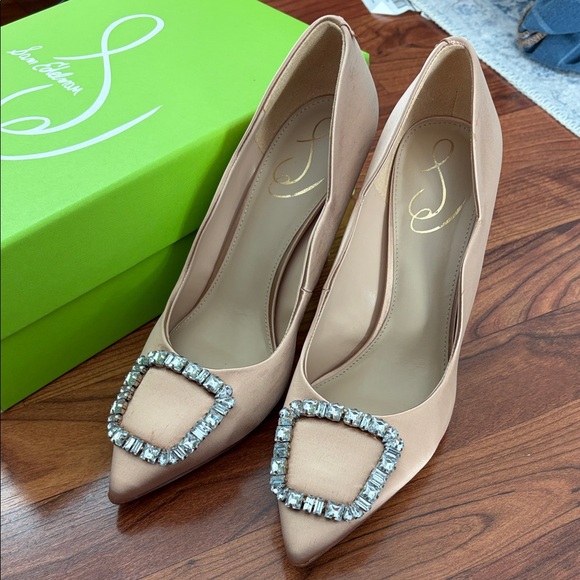 Sam Edelman Shoes - Sam Edelman Women's Nude Pointed Toe Embellished Satin Pumps